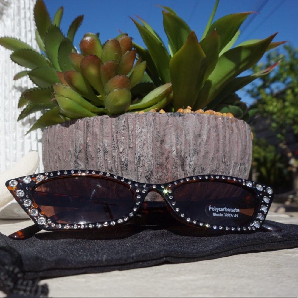 Brown Cat Eye Bling Glasses